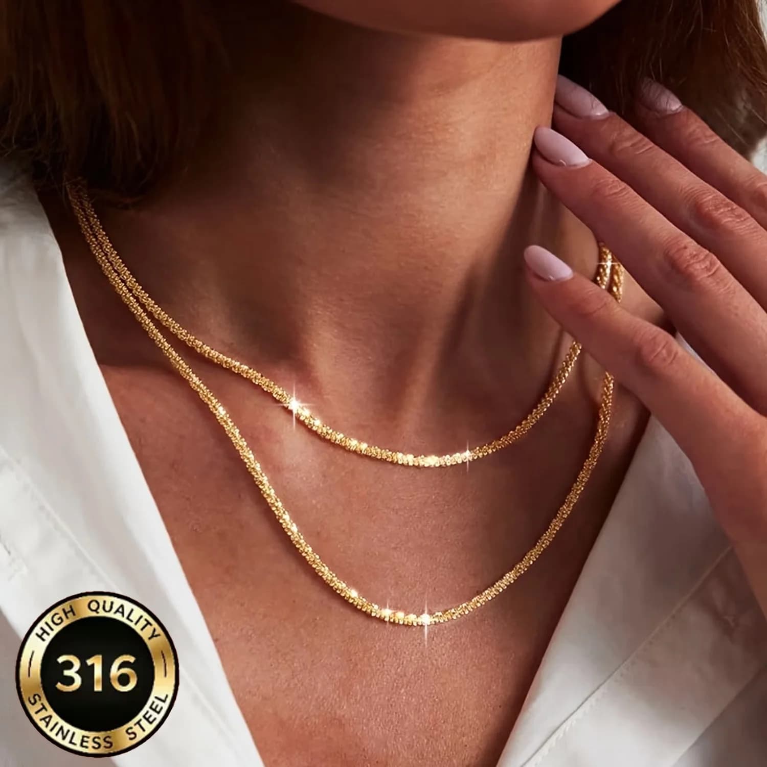 1pc Popular Stainless Steel Sparkling Star Necklace for Women, Personality Hip-Hop Simple Chain Cauliflower Clavicle Chain