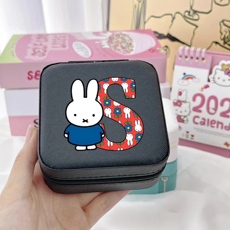 Scatola Portaoggetti Mini con Lettere A-Z di Miffy, Coniglietto Carino, per Gioielli da Viaggio, Portatile per Collane, Anelli e Orecchini
