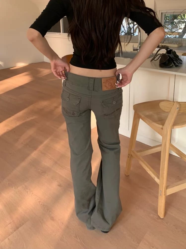 American Style Low Waist Bell Bottom Jeans Women's Summer New Workwear Trousers Small Size Slimming Floor Length Pants