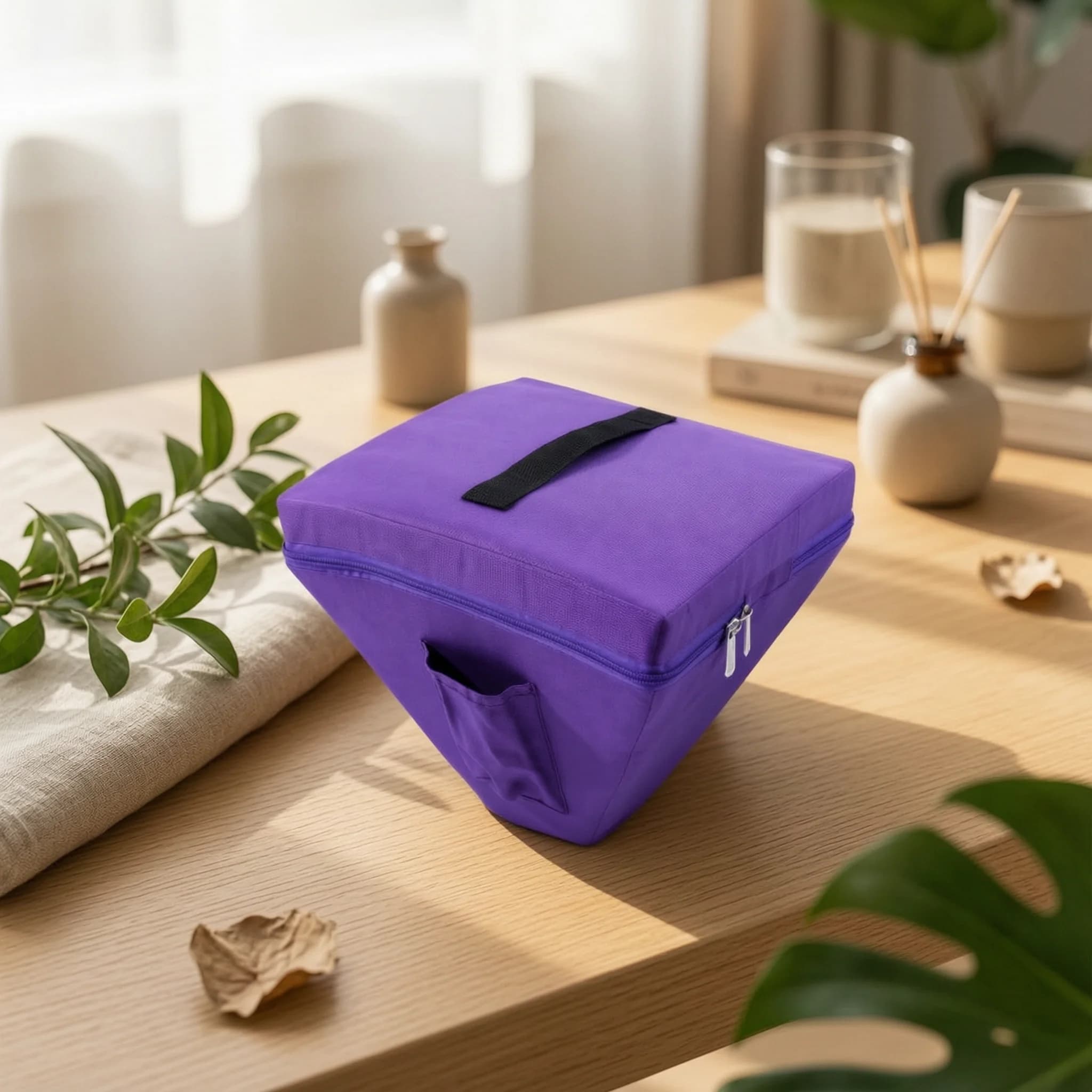 Padded Singing Bowl Bag Stitched Panel Singing Bowl Carrying Case Pyramid Bag Side Pocket Storage Accessory Zipper Closure