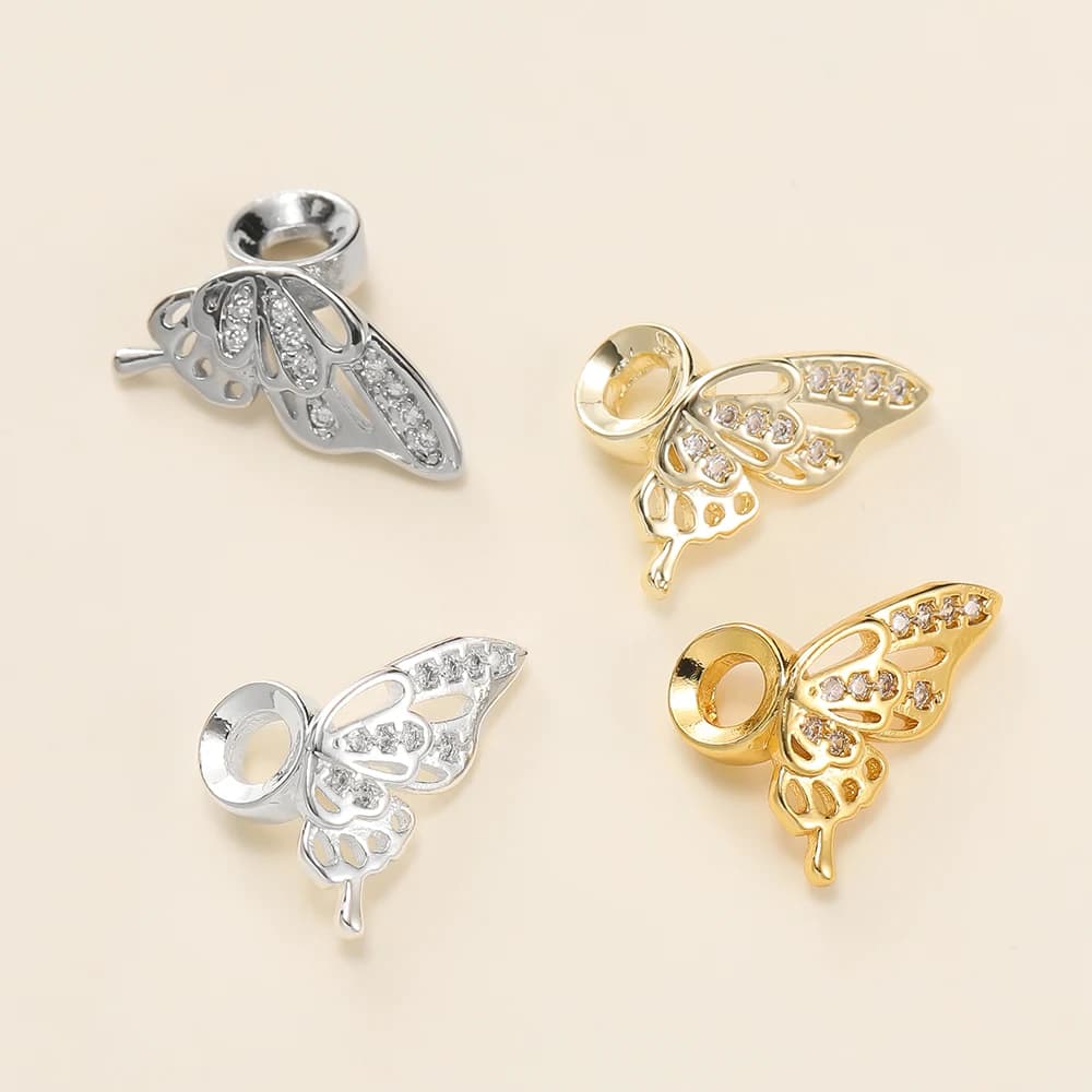 1 pcs 14/18 carat gold plated butterfly wings spacer beads with zircons for diy bracelet necklace creation jewelry accessories