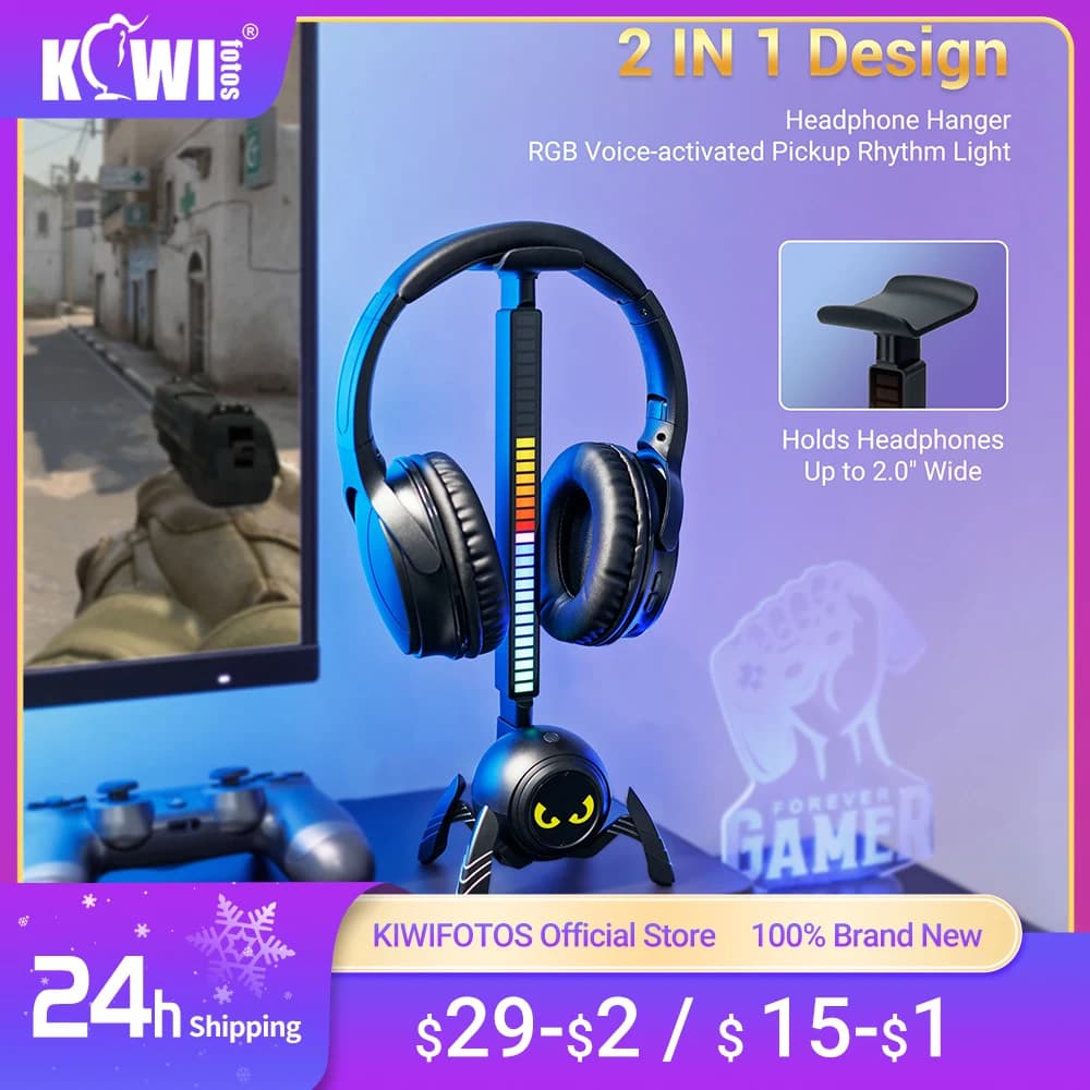 KIWIFOTOS RGB Pickup Rhythm Light Headphone Stand Cool Spider Desk Headphone Support for Earphones for All Headphone Size