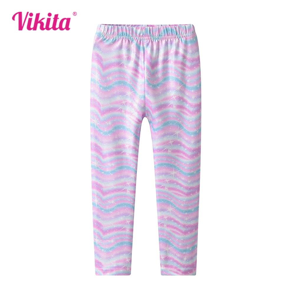 VIKITA Girls Striped Colorful Leggings Bottom Pencil Pants Toddlers Polyester Daily Casual Trousers Kids Shiny Elastic Tights