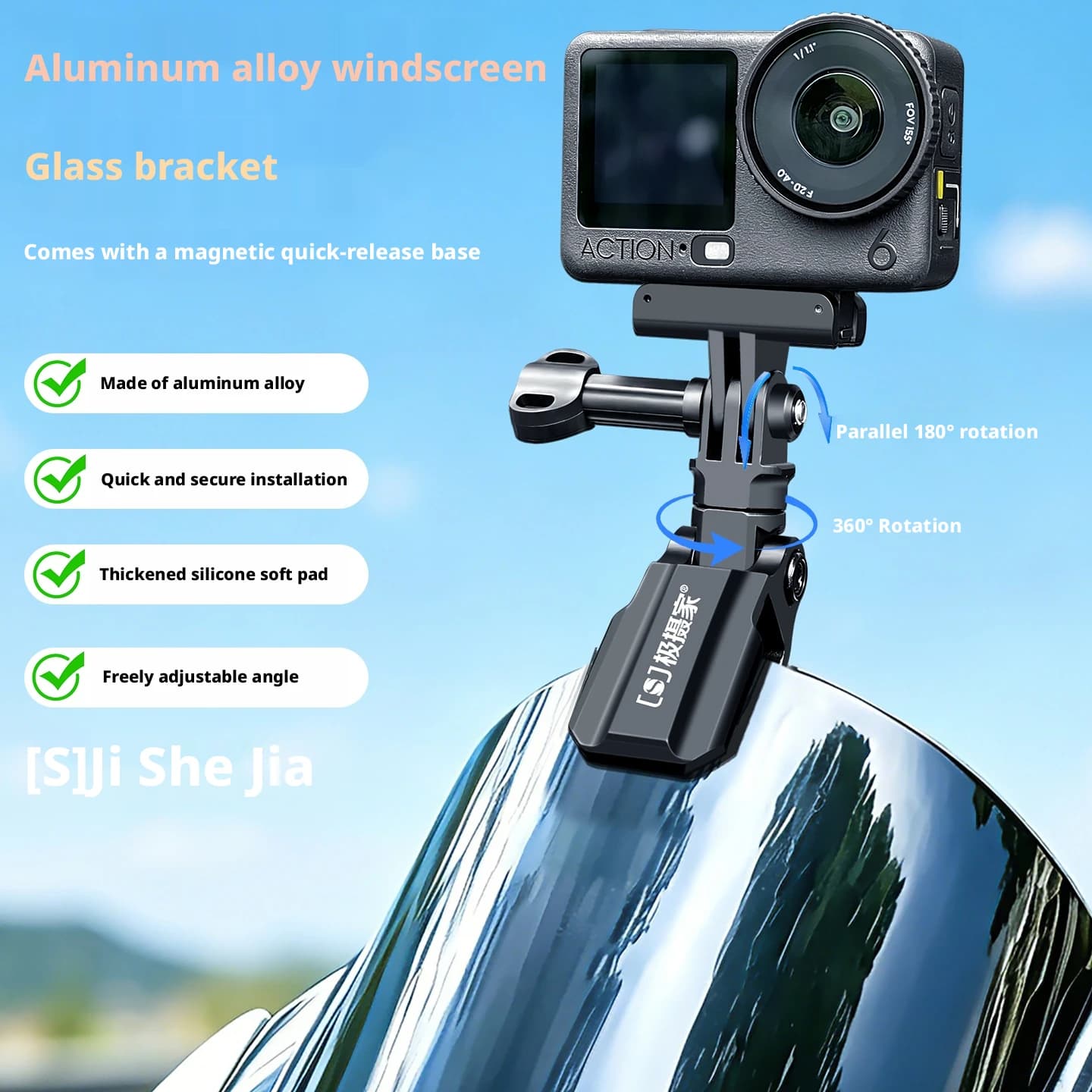 Motorcycle Windshield Camera Fixture Bracket Compatible for GoPro Hero DJI OSMO Action Pro Shadowstone Insta360 Accessories