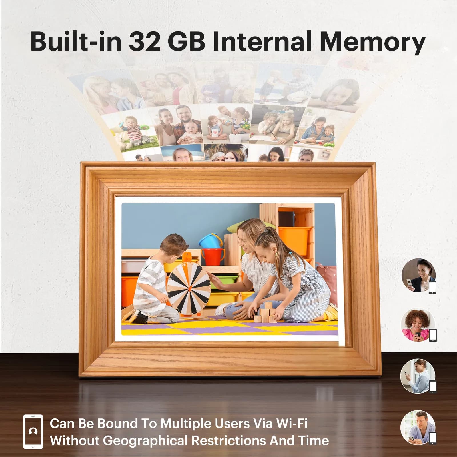 Custom Solid Wood 10" WiFi Digital Photo Frame 1920x1200 FHD IPS Touch Screen Video Playback Clock MP3 MP4 Support 32GB