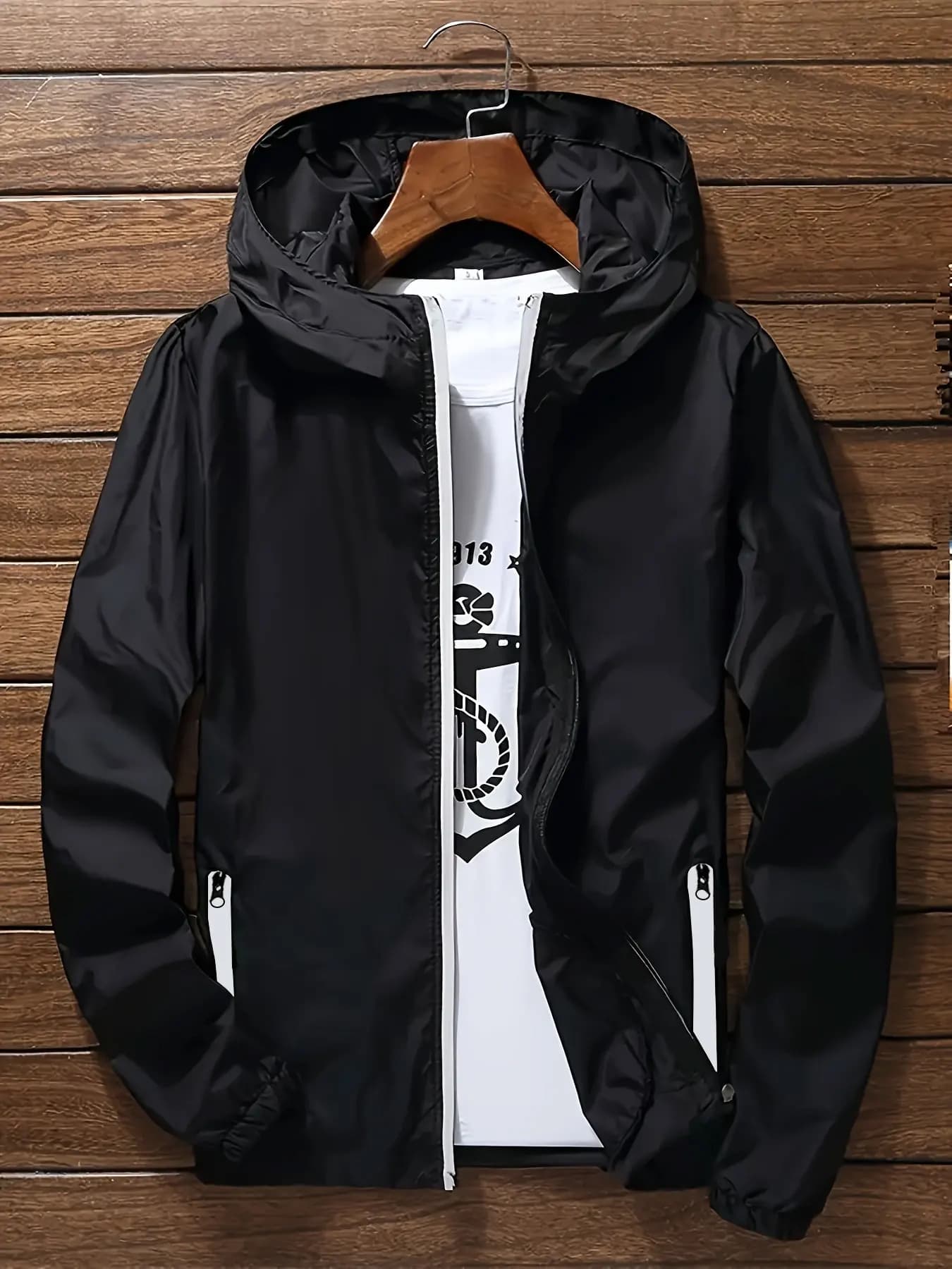 Giacca a Vento Leggera Premium con Cappuccio per Uomo, Giacca Casual ad Asciugatura Rapida con Zip Integrale e Tasche con Cerniera per Uso Urbano e Outdoor