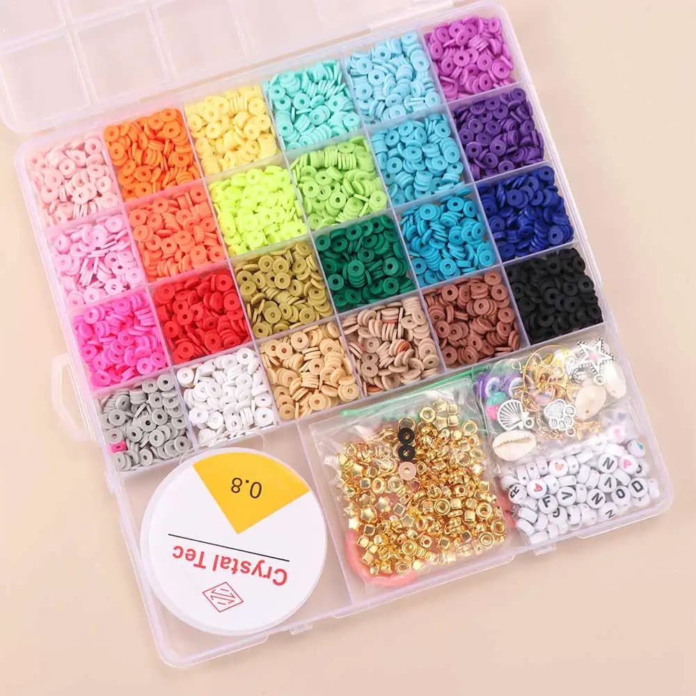 With Alphabet Beads Polymer Clay Beads Kit Clay Slice Beads Soft Ceramic Flat Round Spacer Beads Kit Mix Color Bohemian