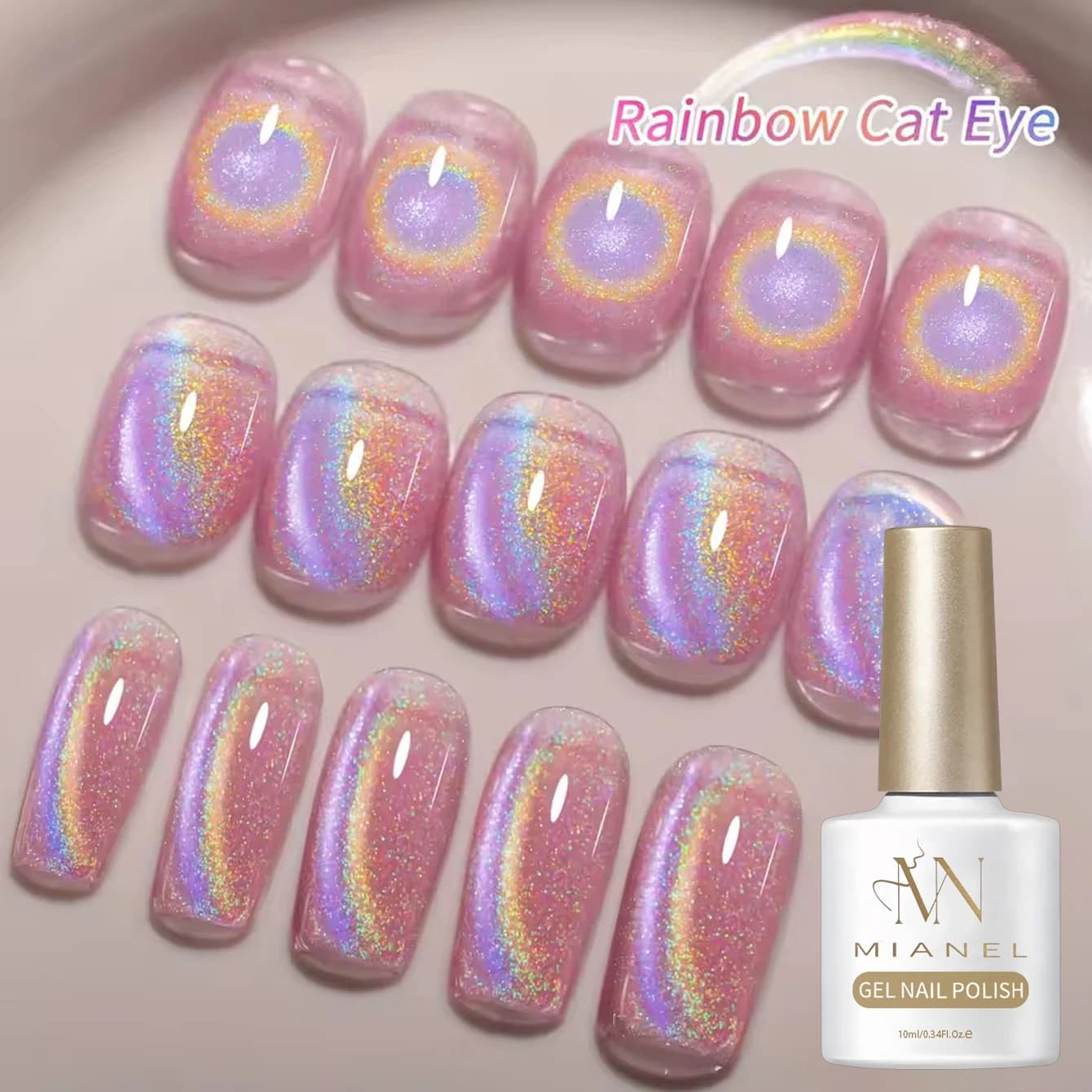 1-10 Pezzi 10ml Smalto Gel Magnetico Effetto Occhio di Gatto Rosa Arcobaleno, Rimovibile con Luce UV LED, Unghie Rosa, Unghie Carine, Nail Art