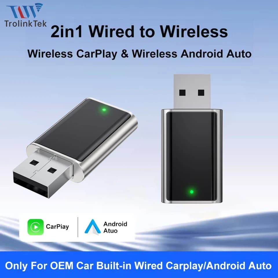 Adattatore CarPlay wireless 2in1 Dongle Android Auto Connessione rapida Dongle USB Smart Mini Box Plug Play per auto con CarPlay cablato