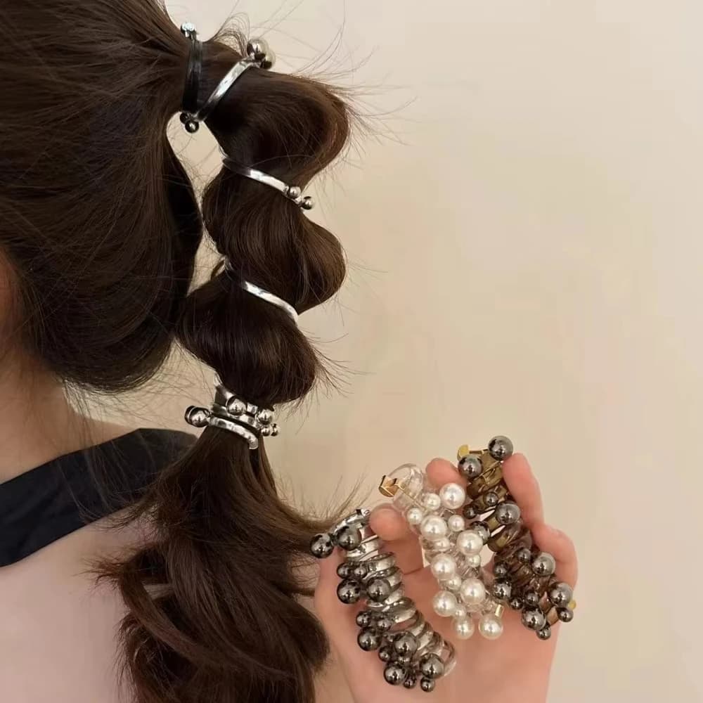 Nuovo filo telefonico fascia elastica per capelli donna treccia a bolle perla cavo telefonico cravatta per capelli accessori per capelli elastico a spirale