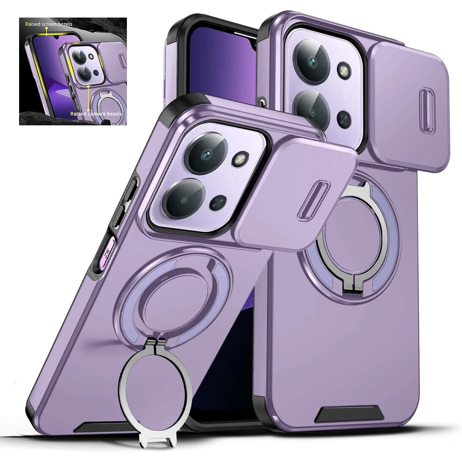 For Redmi A5 15C 171mm 173mm Magnetic Rotating Bracket Phone Case For Redmi 15 169mm Smart Sliding Window Anti Fall Phone Case