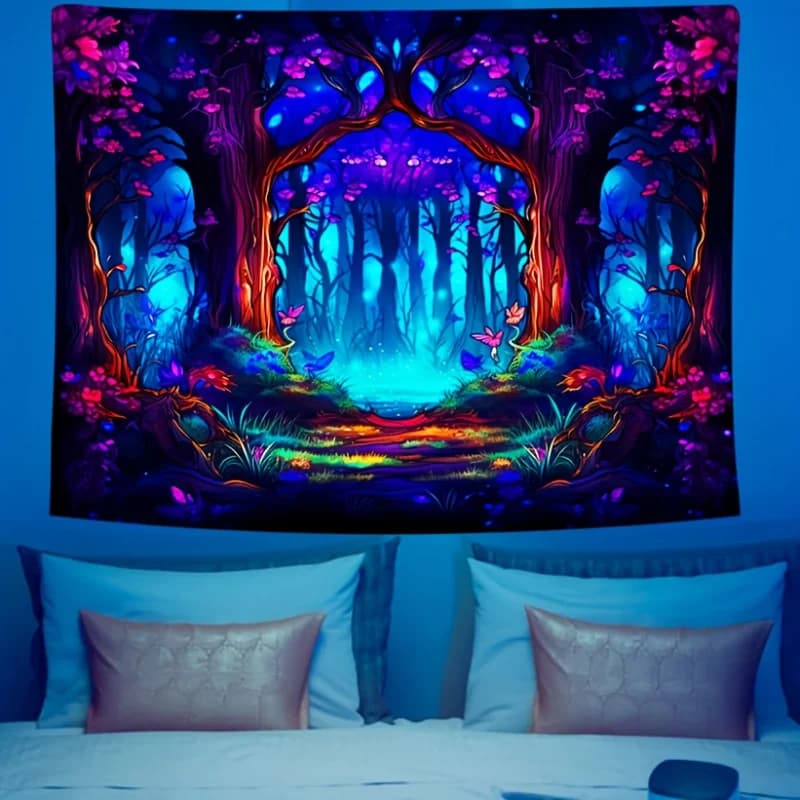 VIKAMA psychedelic neon tree of life forest wall tapestry bedroom, dormitory game room home decoration party background
