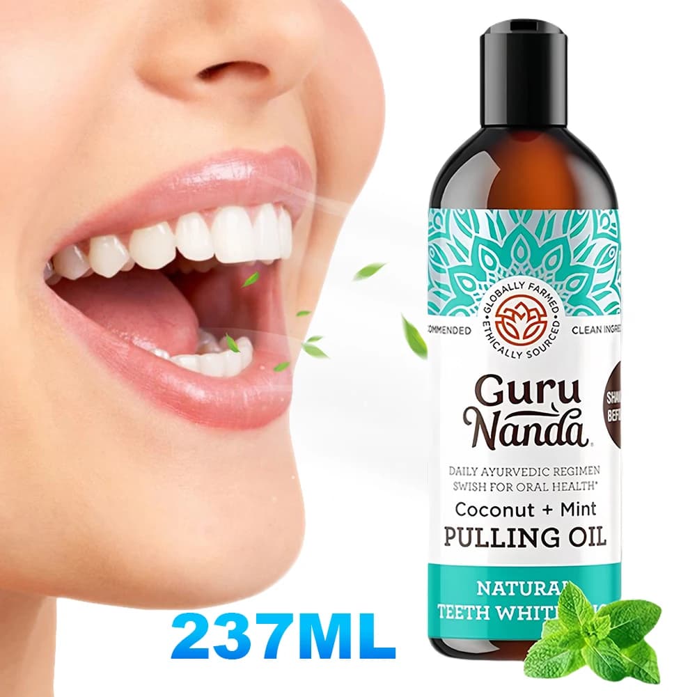 Pull the mouthwash to coconut oil with tongue scraper Oil to pull coconut mint Collutory Teeth whitening Pulling oil for oral health