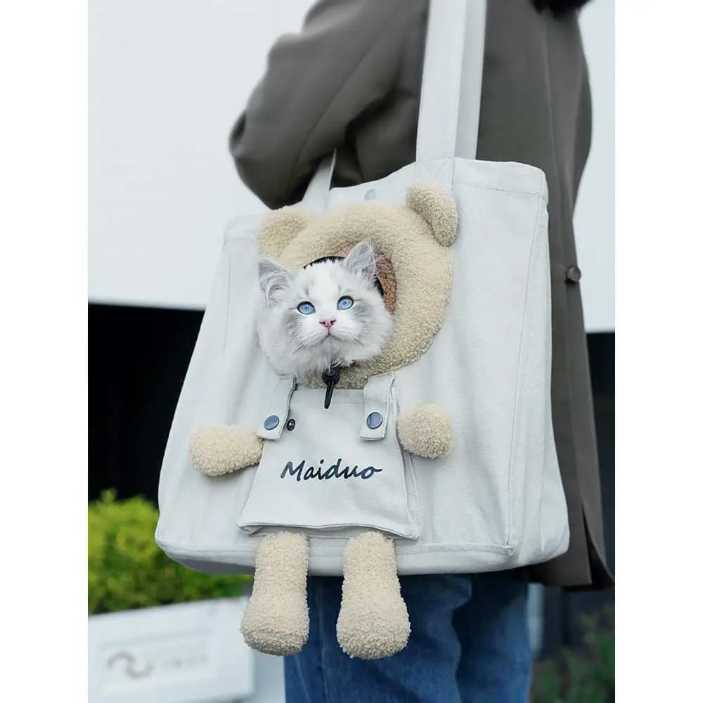 Portable Canvas Bag Outdoors Handheld Foldable Breathable Pet Supplies Backpack for Traveling And Fitness Activities