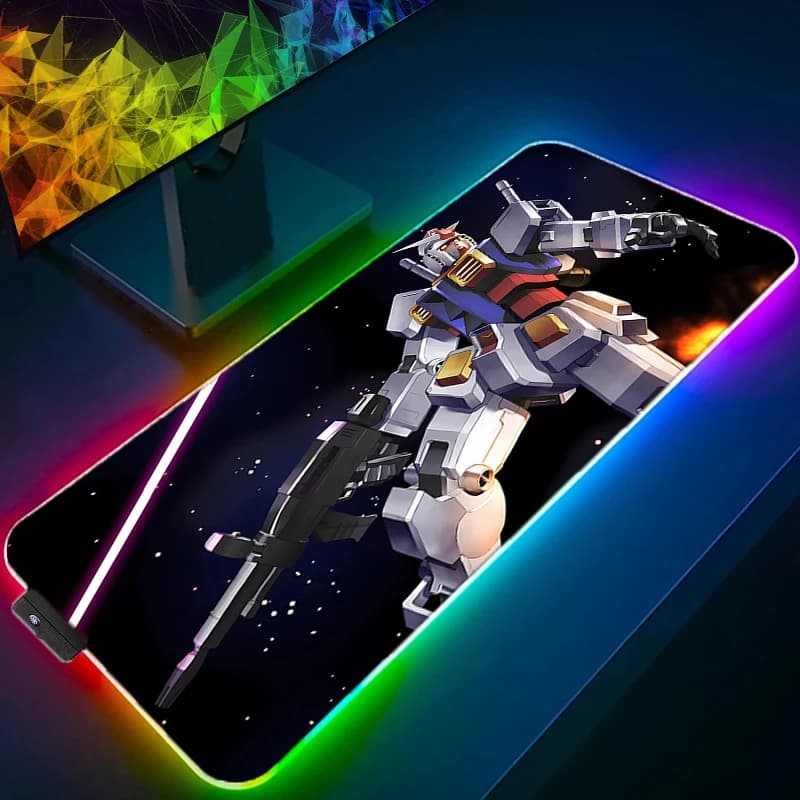 Tappetino per Mouse RGB Kawaii Anime Mobile Suit Gundam, Resistente, per Scrivania Computer, Accessori Gaming, Mousepad