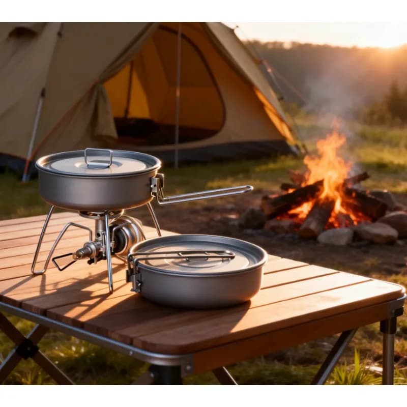 Pure Titanium Outdoor Frying Pan with Lid Ultralight Portable Camping Skillet Flat Pan Stainless Steel Folding Handle Outdoor