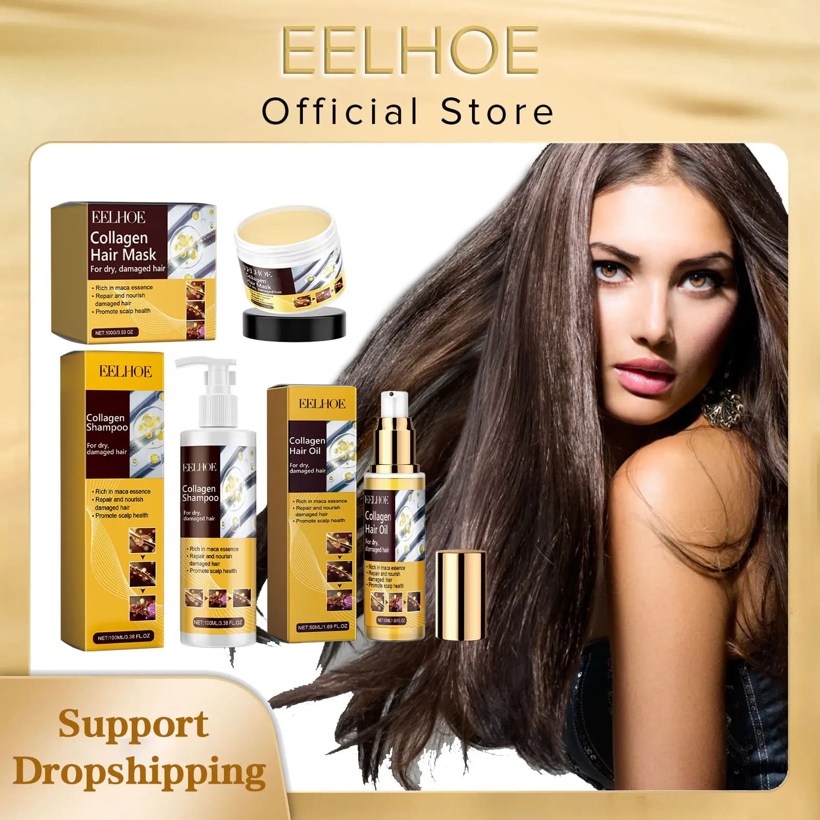 EELHOE collagen Hair care kit smoothing keratin repair for shiny softening hair strengthen mask Shampoo Maca Anti frizz hair products