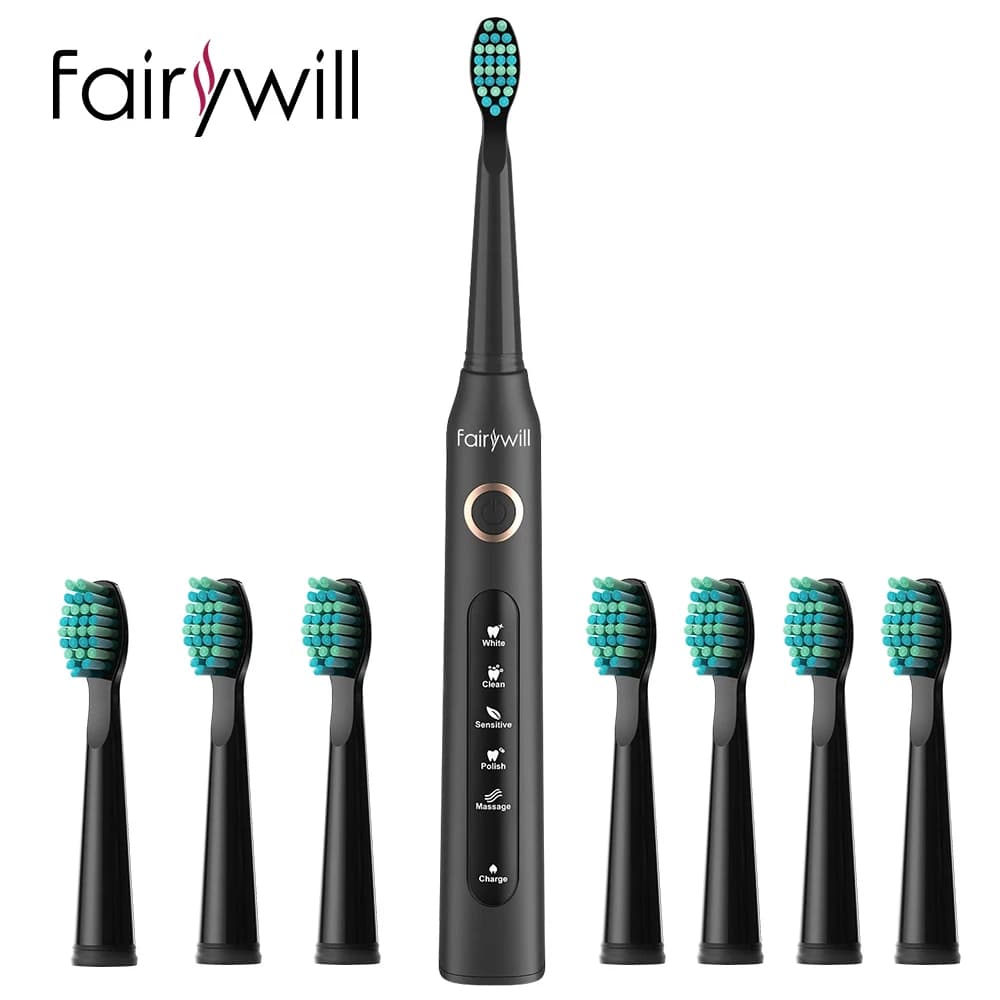 Fairywill Sonic Electric Toothbrush FW-507 USB Charge Rechargeable Waterproof Electronic Brushes for Adults Spare heads s