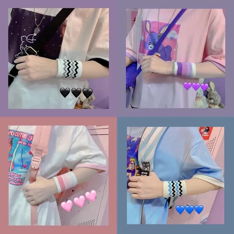 1Pc Y2k Goth Lolita Anime Cute Striped Wave guanti di supporto per il polso JK Kawaii Girl Mitten Oversleeve Unisex Fashion Wrist Sweatband