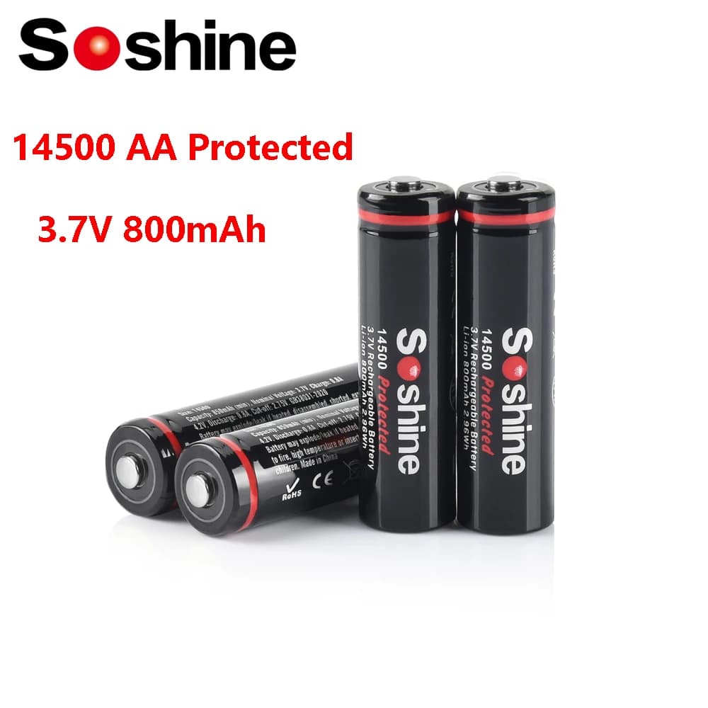 Battery Soshine 3.7V 800mAh 14500 with AA Lithium Ion Rechargeable Battery Protected for Electric Toothbrush Small Fan Toy
