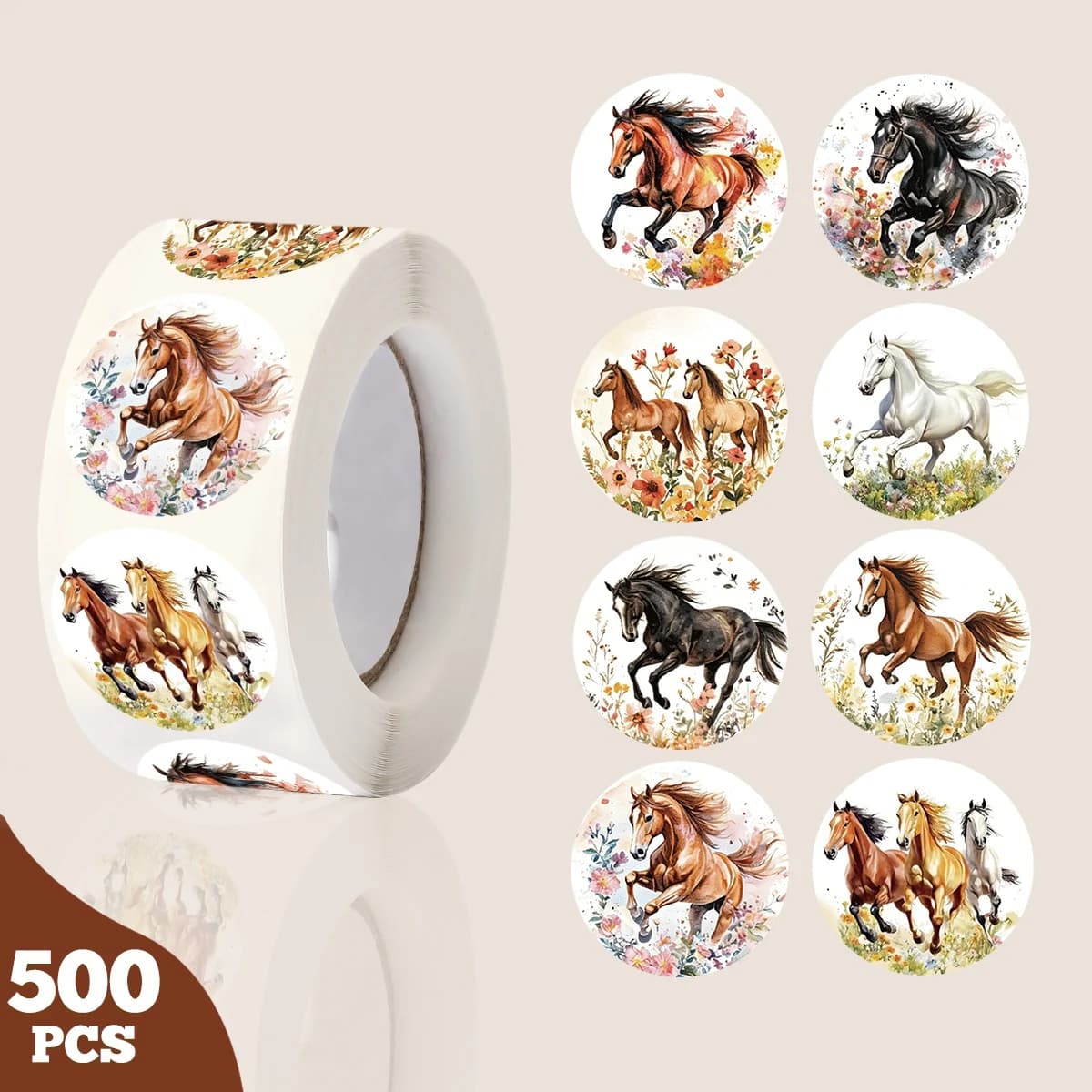 500 Adesivi Rotondi a Tema Cavallo, Decorazioni per Regali, Scrapbook, Quaderni, Telefoni, Forniture per Decorazioni Festive