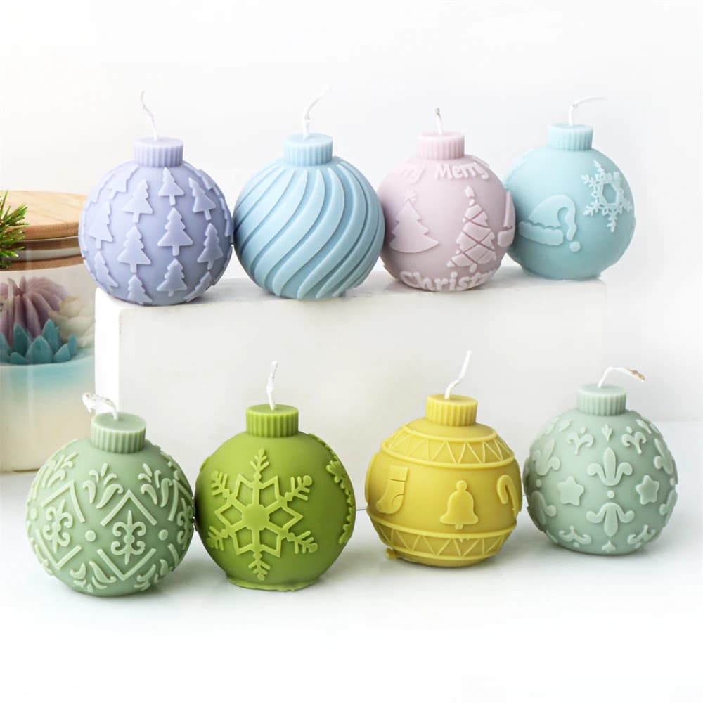3D Christmas ball silicone mold, geometric striped ball, chalk epoxy resin mold, DIY soap candle, home decoration creation