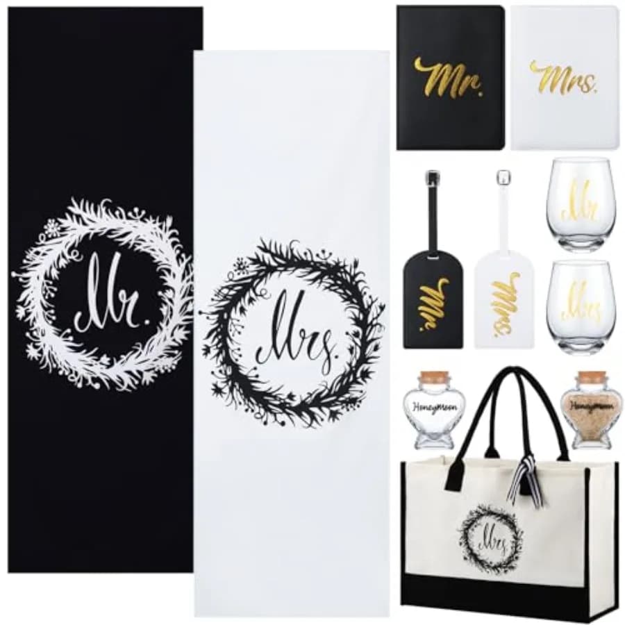 Silkfly Set Regalo di Nozze 11 Pezzi per Coppie 2026, Regali per Lui e Lei Include Asciugamano da Spiaggia per Luna di Miele, Etichetta Bagaglio, Porta Passaporto, Vino