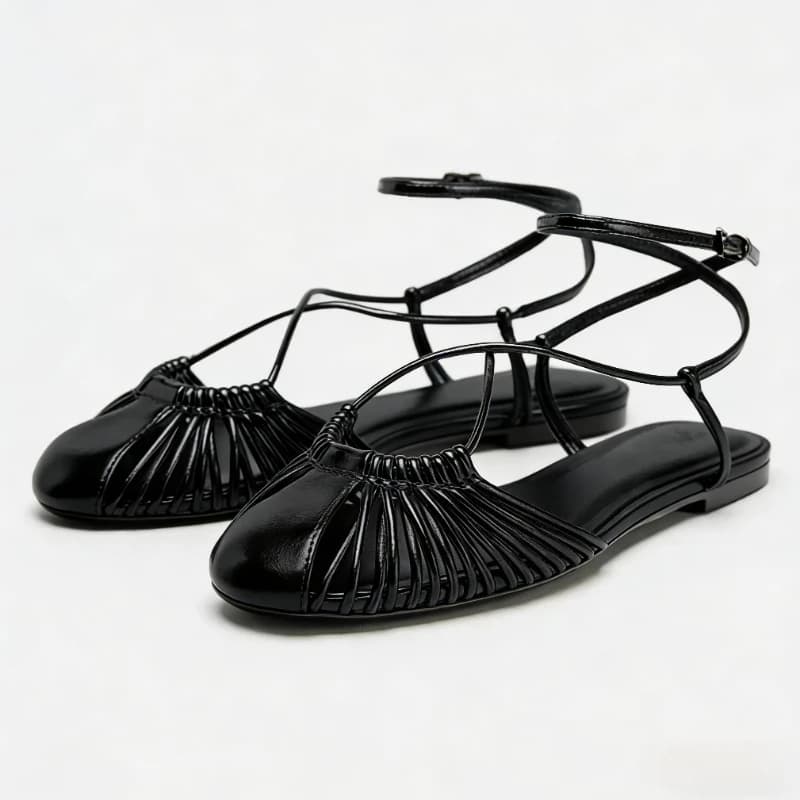 Women's Flat Sandals with Round Toe and Ankle Buckle Comfortable and Light Beach Sandals