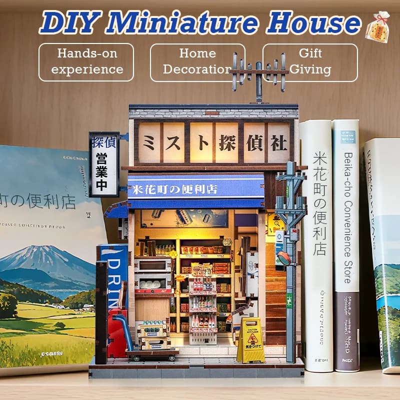 CUTEBEE Kit angolo libro fai da te Casa in miniatura 3D Puzzle in legno per adulti Alleviare lo stress Decorazione della scrivania di casa Idee regalo fatte a mano