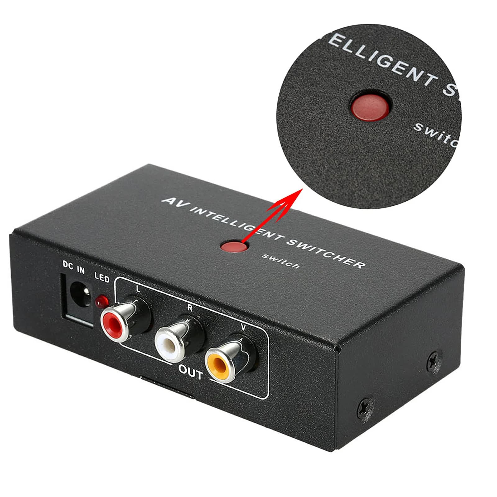 Switcher AV Intelligente Portatile 2 a 1 Canale RCA Audio Video con Controllo a Pulsante Supporta Controllo Automatico / Manuale