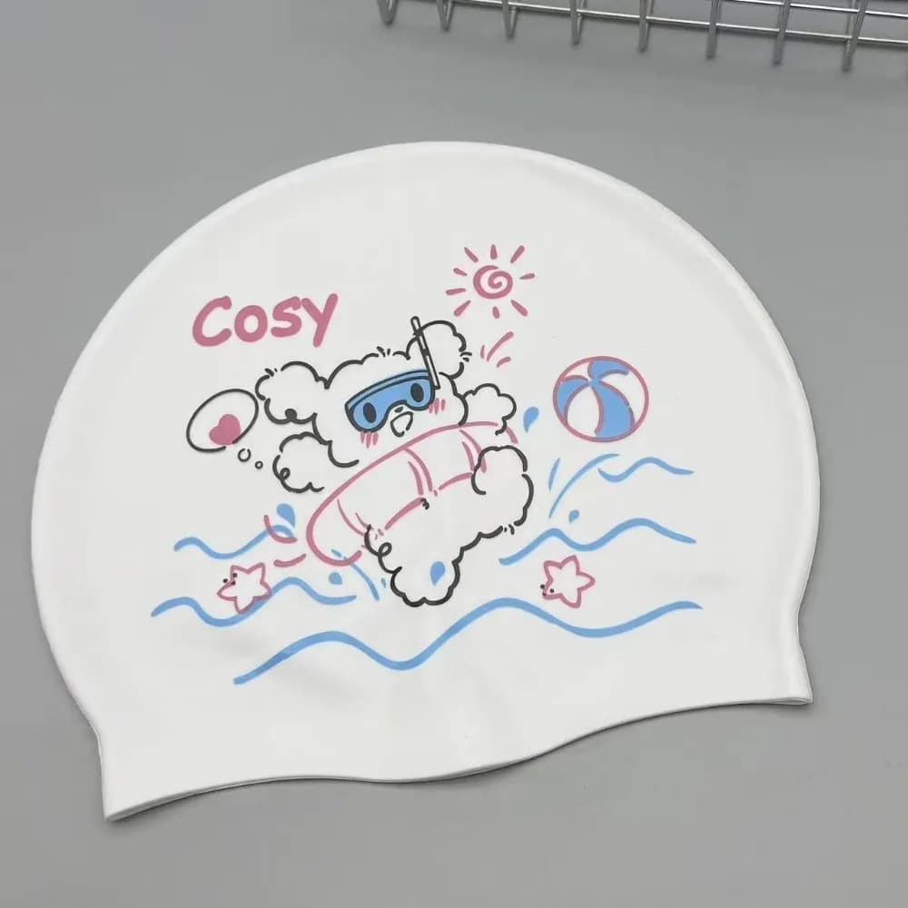Cartoon Swimming Caps Comfortable No Tightening Silicone Swim Caps Ear Protection Waterproof Cat Swim Caps Women Girls