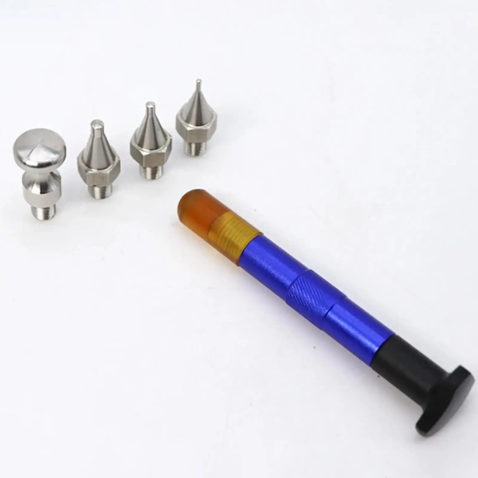 Tool set for repairing paintless dents (PDR) with percussion pen and set of extractors, light, for removing hail dents on metal car sheets