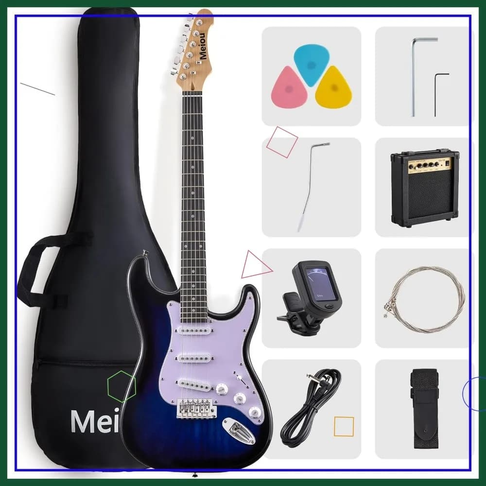 Kit per chitarra elettrica da 39 pollici serie ST - Set completo per principianti con amplificatore, tracolla, plettri, accordatore, corde, cavo e borsa (Blu)