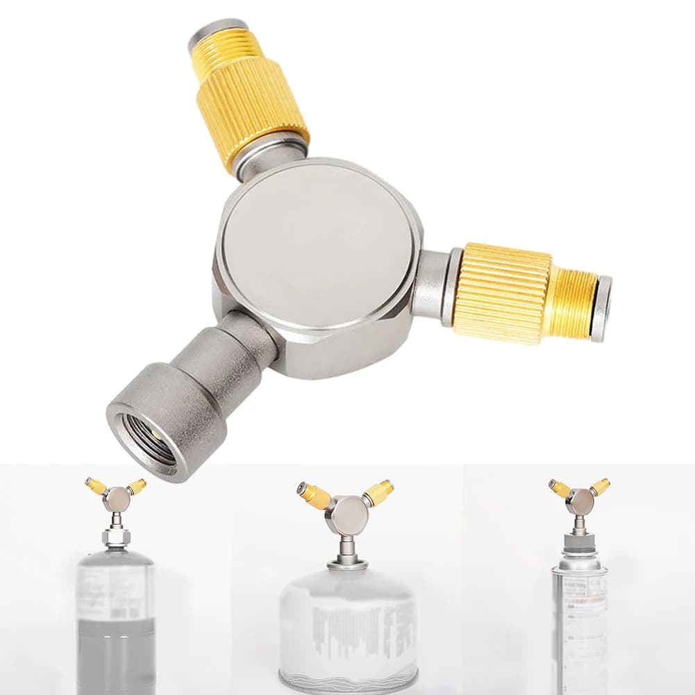 Camping Stove Adapter Y-shaped Outputs Cylinder Connector Head Gas Distributor Burner Adaptor Split Outdoor Camping Supplies