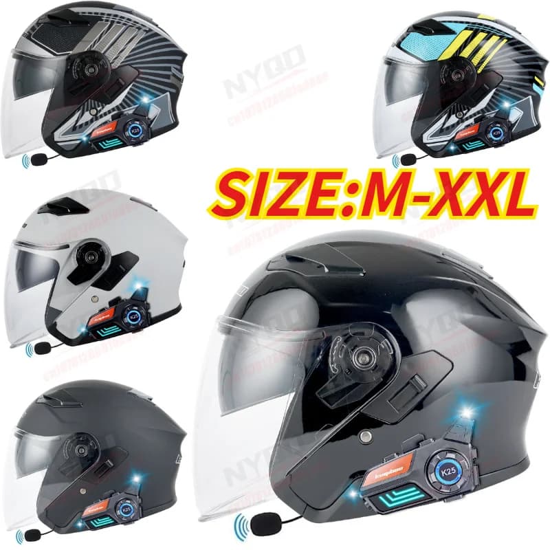 Casco da Moto Kuqibao, Casco Mezzo Integrale con Doppia Lente e Bluetooth per Uomo e Donna, Certificato 3C per Tutte le Stagioni