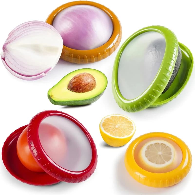 Set per la conservazione di avocado e cipolle, contenitore antiossidante in silicone riutilizzabile per frutta e verdura, 4 pezzi, contenitore per frigorifero
