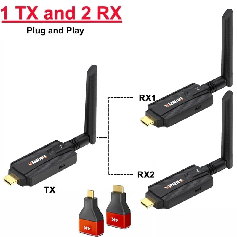 1080P 200m Wireless HDMI Extender 1 TX to 2 Splitter Video Transmitter Receiver for PS4 Camera Laptop PC to TV Monitor Projector