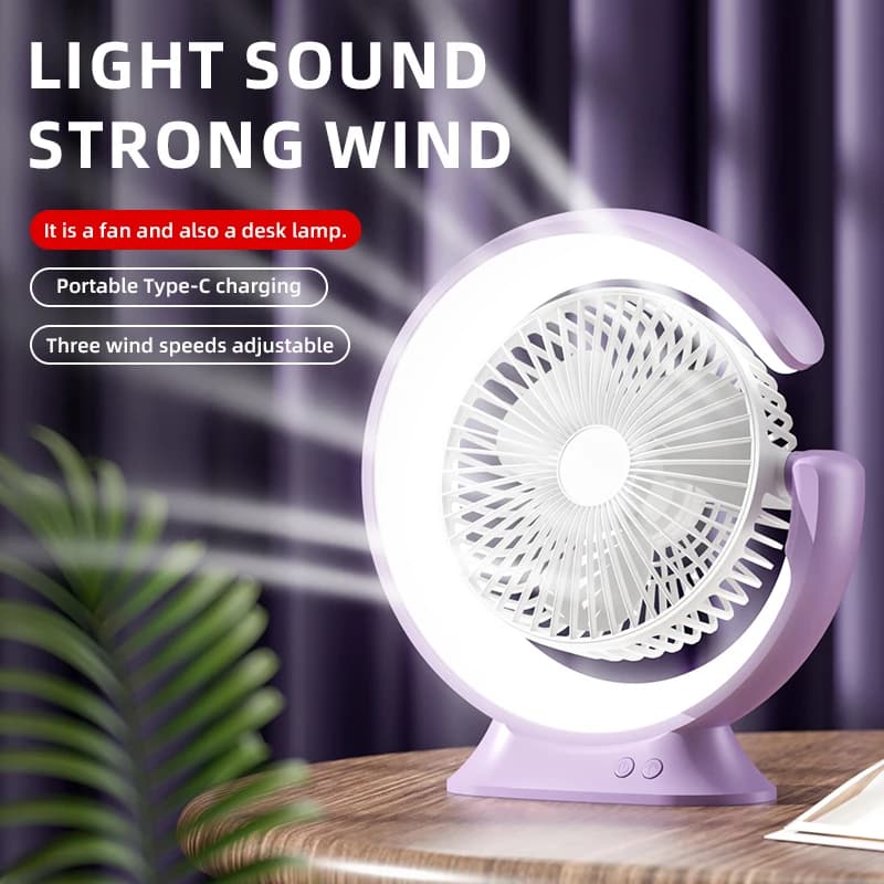 Ventilatore da tavolo a LED 180 ° Ventilatore elettrico circolatore portatile ricaricabile a rotazione con lampada da scrivania con illuminazione a LED per comodino camera da letto
