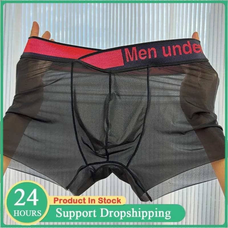 Intimo Maschile Ultra-sottile Trasparente Sexy, Slip Modellanti in Rete Traspirante e Confortevole con Tasca a U Convessa, Boxer con Cinturino a V Laser