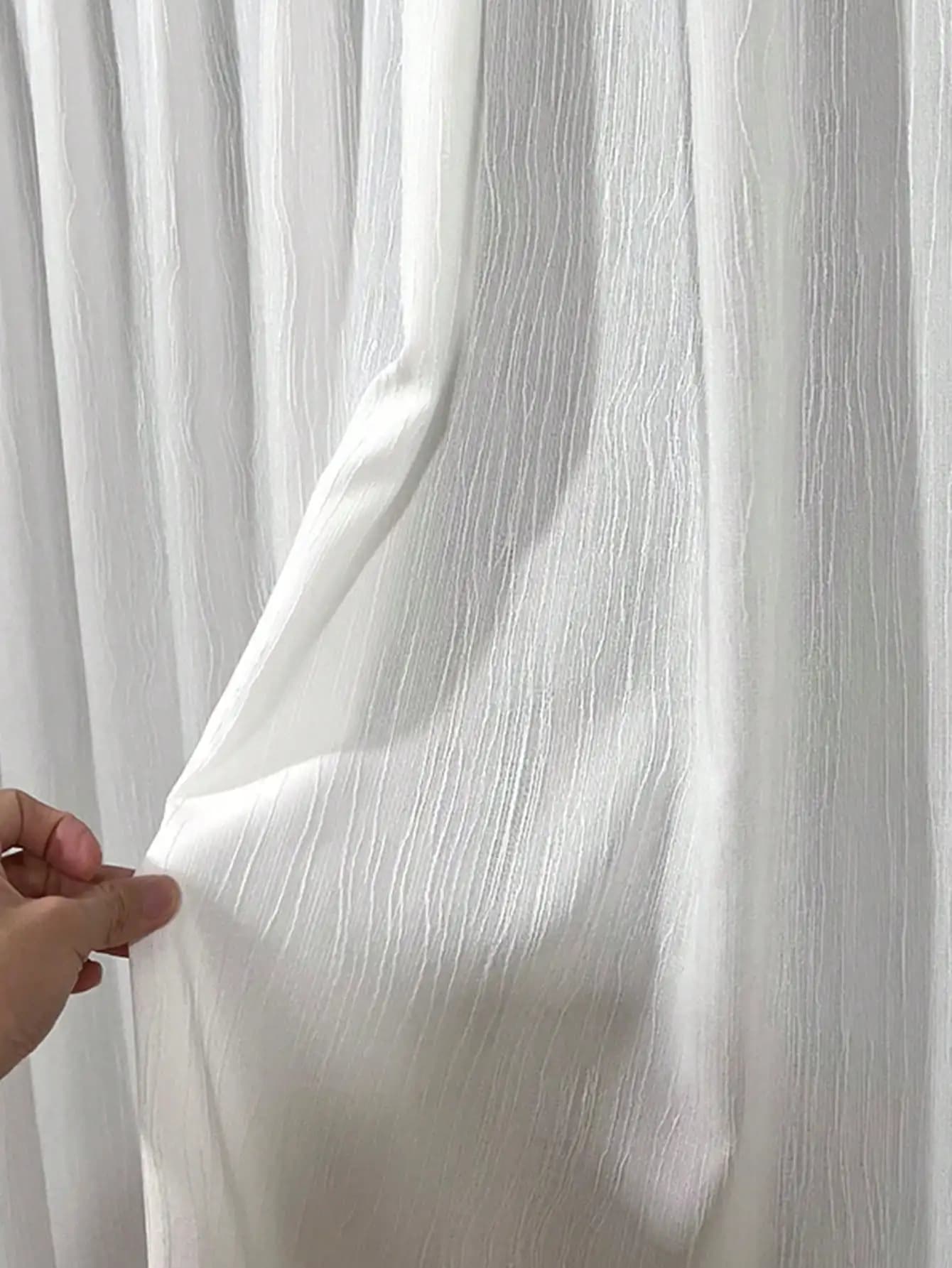 1Pc Linen White Wood Grain Mid-Century Modern Style Balcony Living Room Study House Window Curtain Sheer