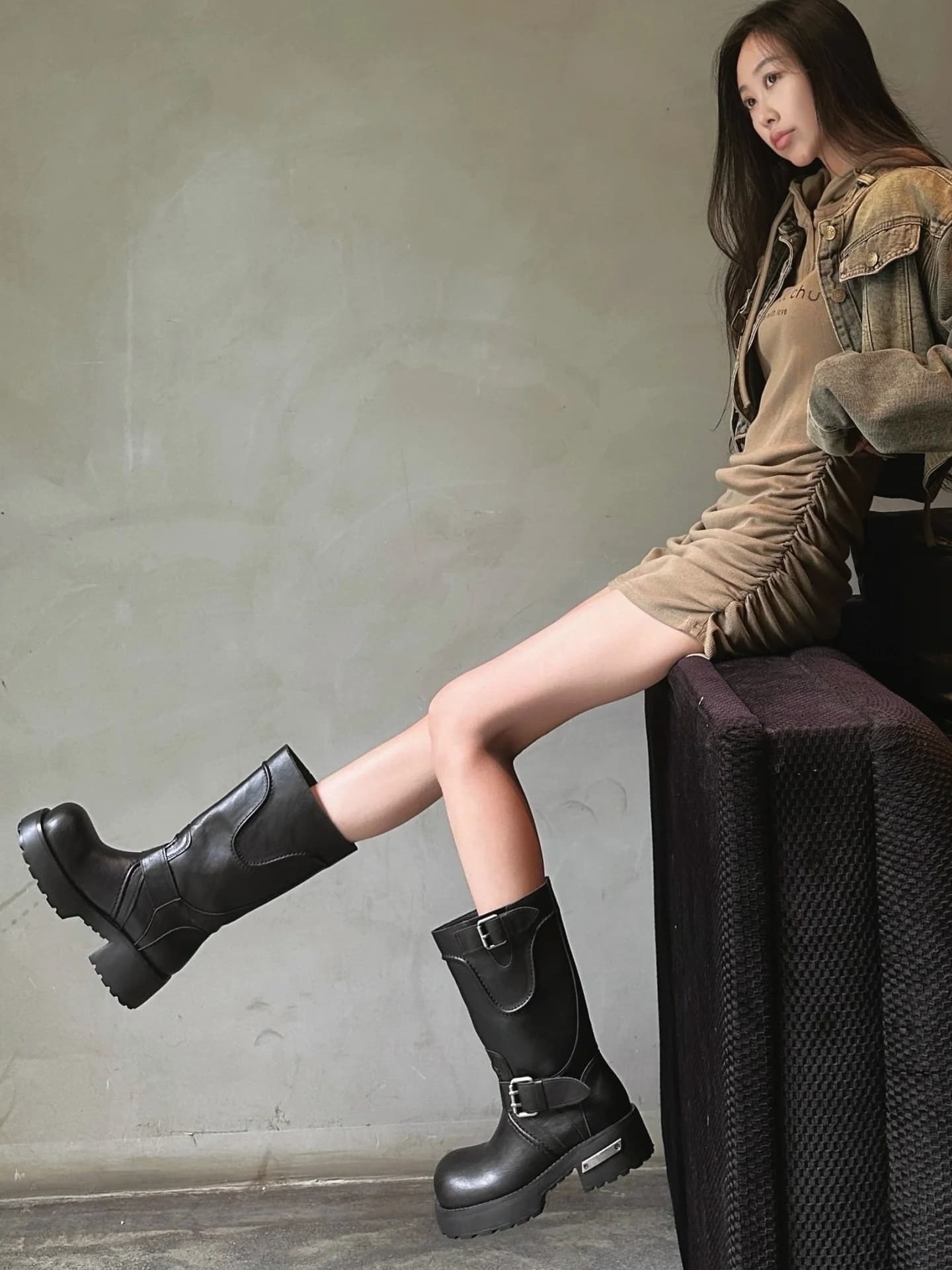 2026 Spring Summer Boots Increased Height Mid-Calf Thick Bottom Motorcycle Belt Buckle British Style Fashion Boots