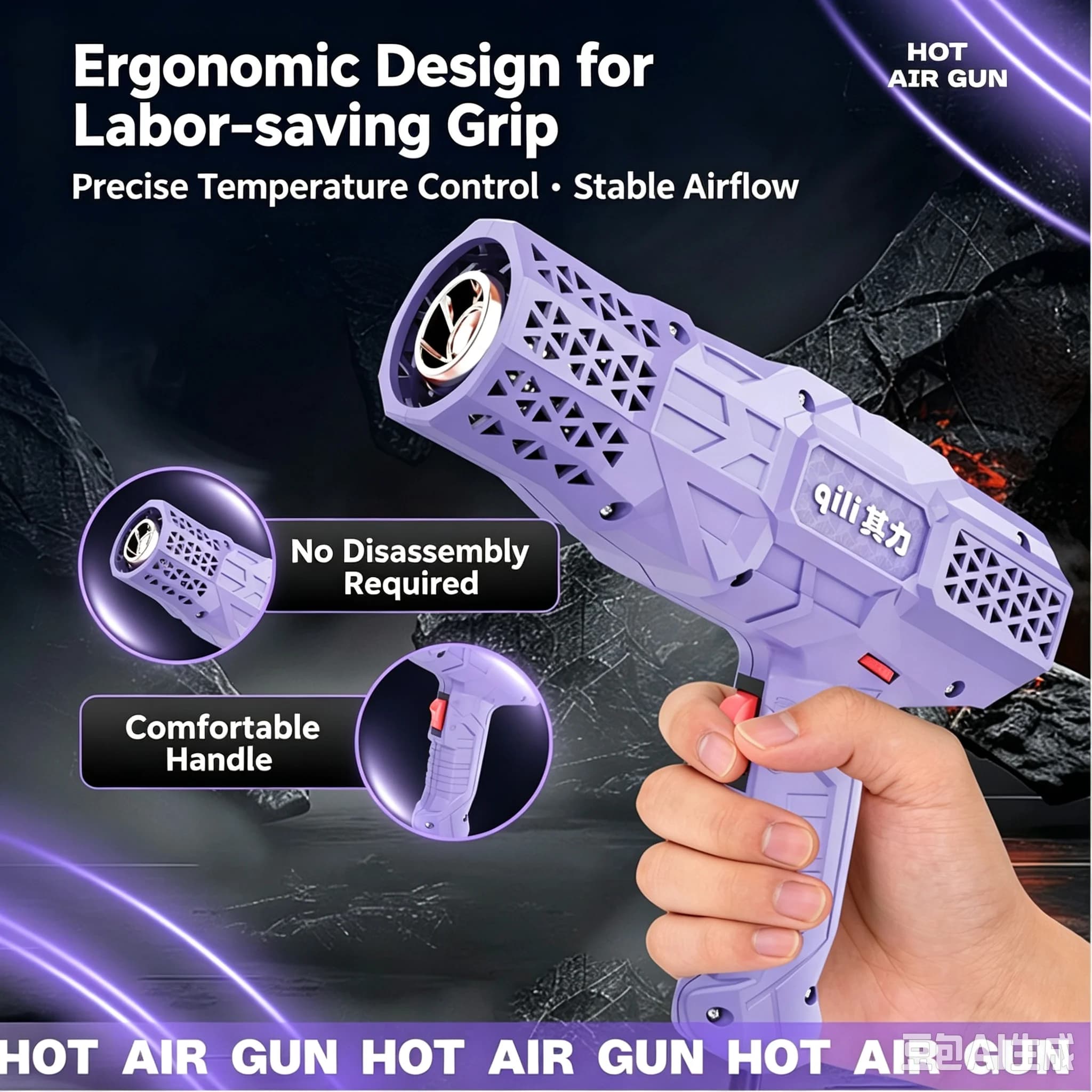 89B Stepless Temperature-Control Hot Air Gun Two-Speed Baking Torch Industrial-Grade 600℃ Adjustable Heat Gun