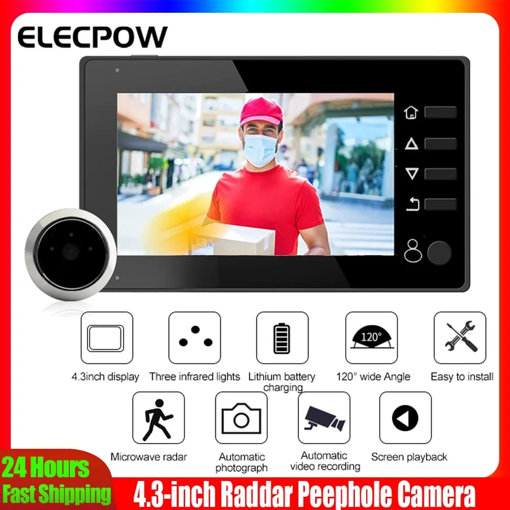 Elecpow Telecamera Spioncino Digitale Intelligente da 4.3 Pollici con Angolo di Visione 120° ° Spioncino per Porta con Rilevamento di Movimento PIR HD, Protezione di Sicurezza