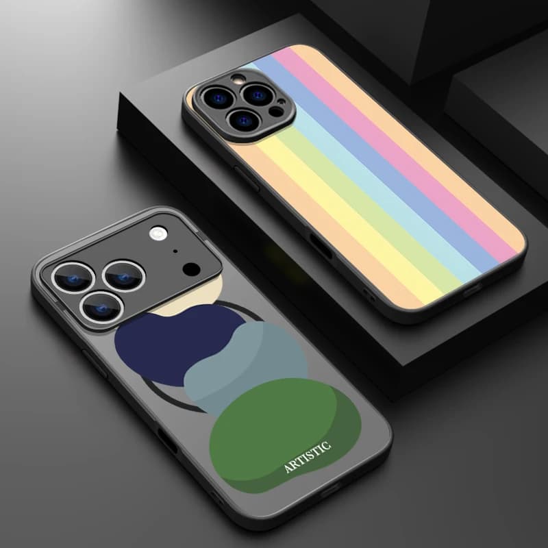 Creative Striped Circular Pattern Magnetic Phone Case For iPhone 17e 17 16 15 14 13 Pro Max 16e For Magsafe Hard PC Back Cover