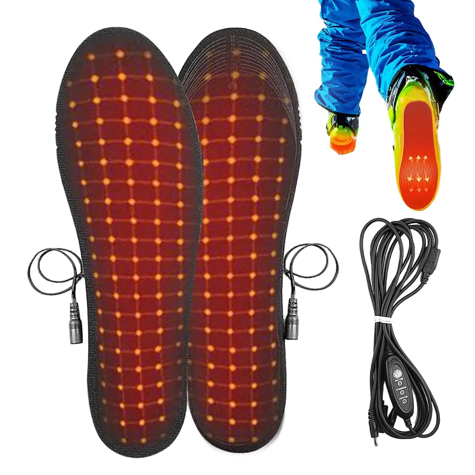 Electric Heated Insoles 3 Temp Adjustable Inserts Flexible Cut Heated Shoe Inserts for Men Women Elderly Family Winter Activity
