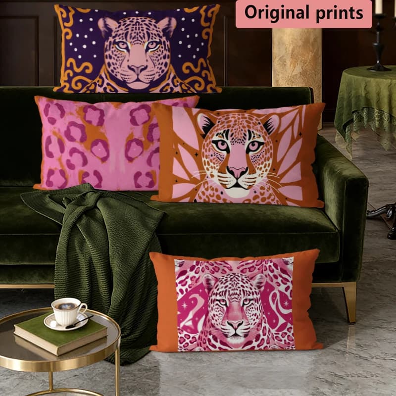 Fodere per cuscini lombari Boho con stampa leopardata rosa, adatte per divano, camera da letto, auto, cuscino rettangolare per la schiena