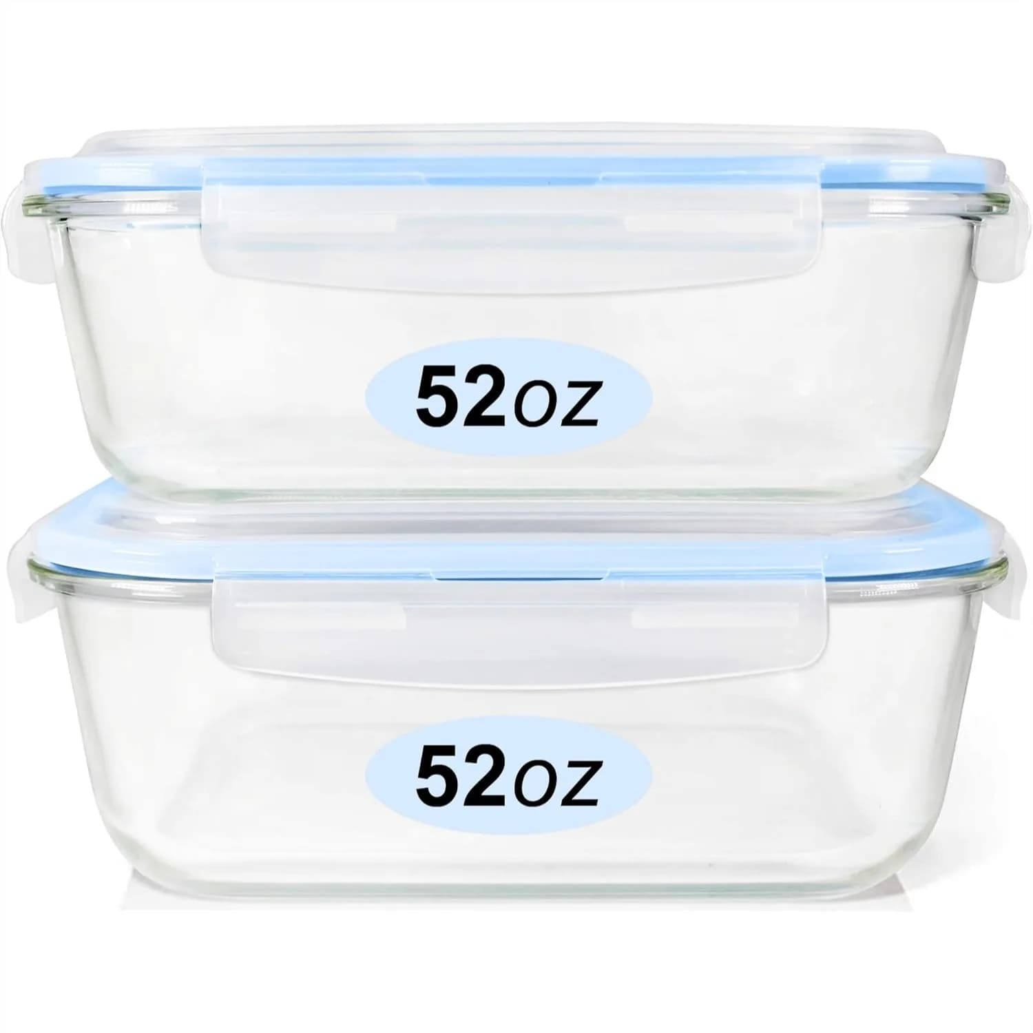 Grandi Contenitori in Vetro per Alimenti con Coperchi Ermetici, Set da 52oz per Preparazione Pasti, Adatti per Forno e Congelatore, Confezione da 2