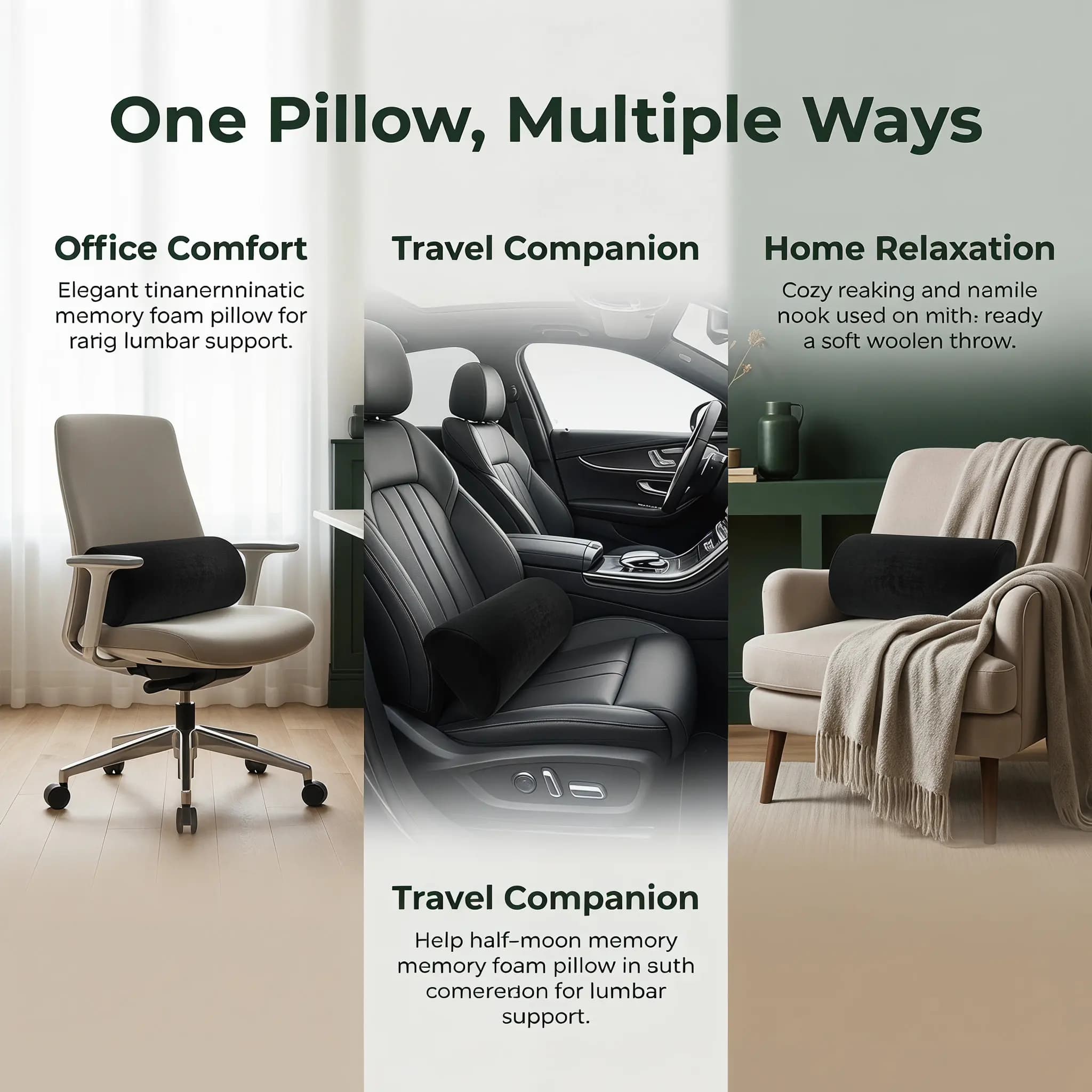 Memory Foam Knee Pillow Half Round Leg Bolster Ergonomic Detachable Lumbar Support for Car Plane Office Home