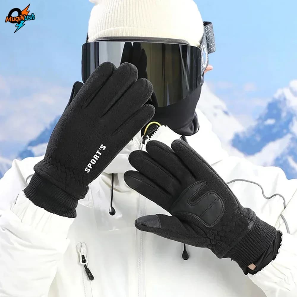 MuqiNush 1 paio di guanti da ciclismo termici invernali caldi antivento impermeabili da sci con dita touchscreen uomo donna tempo freddo