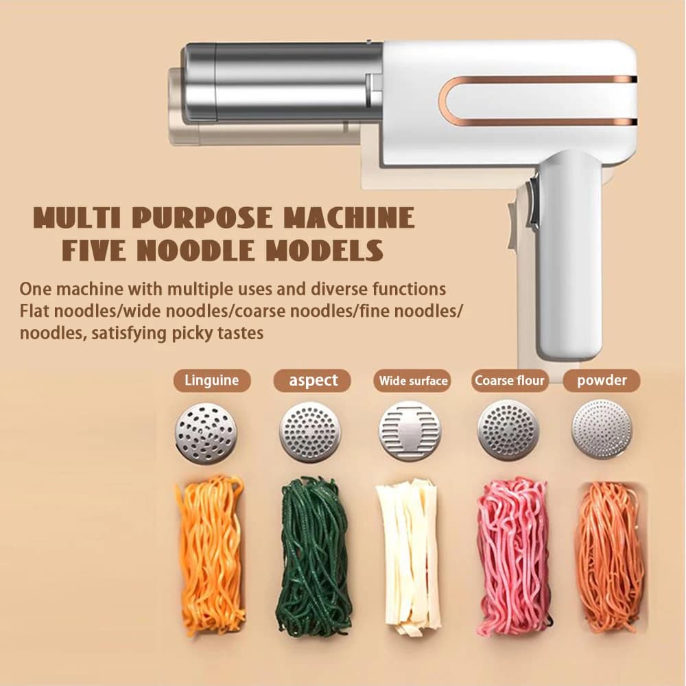 Macchina per pasta e ramen senza fili con 5 stampi, elettrica, portatile, USB, automatica, per cucina domestica